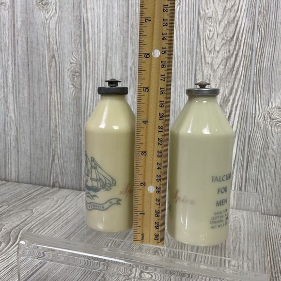 Lot of 2 Vintage Old Spice Talcum for Men Milk Glass Bottles Ship Mt Vernon 5.25 - Picture 7 of 8
